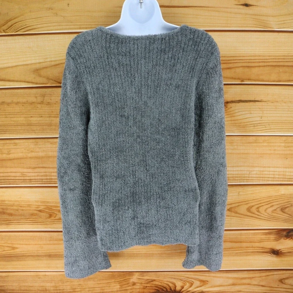 Apostrophe Ribbed Sweater Women M Shimmering Silver Soft Fuzzy Nylon Flare Sleev